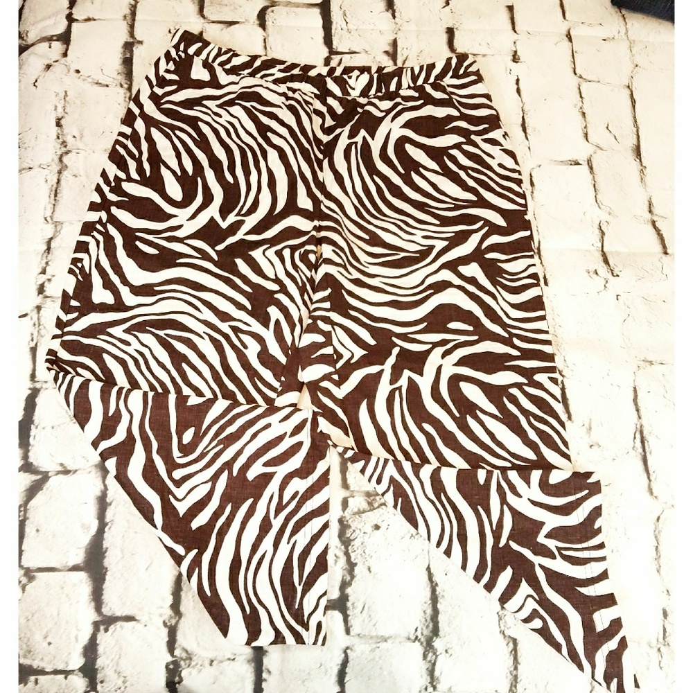 Chico's 100% Linen Zebra Print Capris / Crop Pant sz Sm / 0.